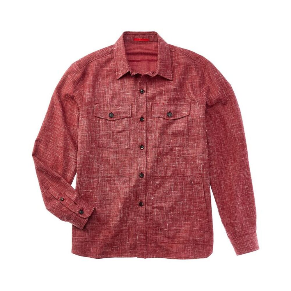 Isaia Mens  Wool, Silk & Linen-Blend Overshirt, Red